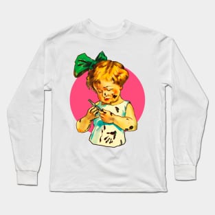 Girl soiled with paint. Colorful vintage drawing Long Sleeve T-Shirt